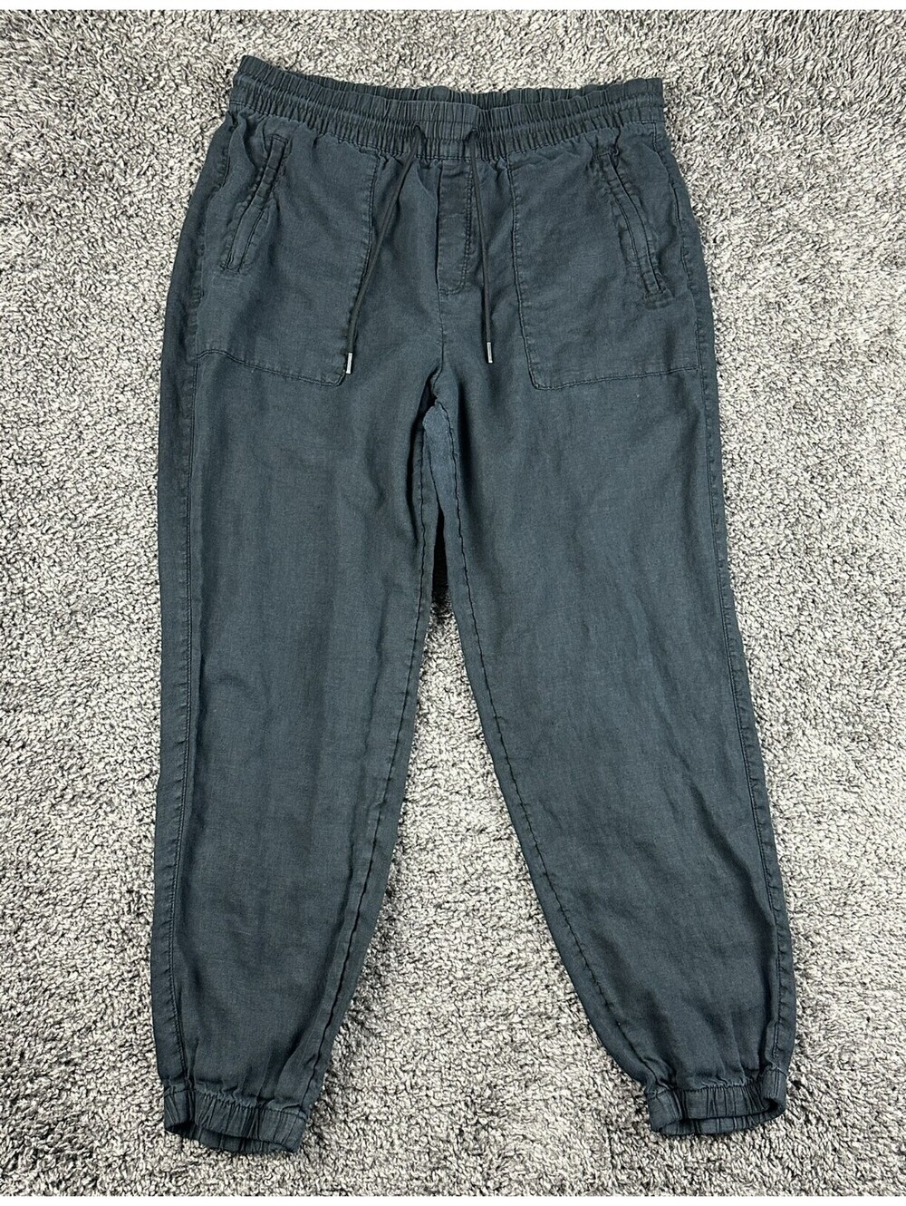 Athleta Womens Medium Black 100% Linen Pull On Jogger Pants Casual Trousers